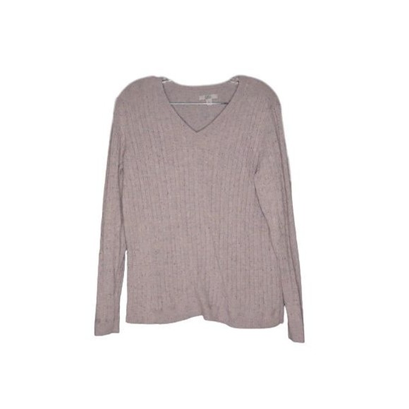 Croft & Barrow V-neck Ribbed Sweater Light Lavender Speckled Print Womens Size L - Picture 1 of 9